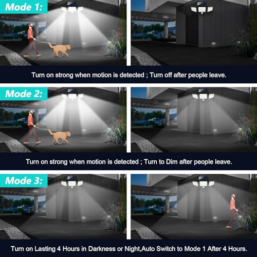 Solar Security Lights Outdoor with Motion Sensor and 3 Head LED Flood Lights