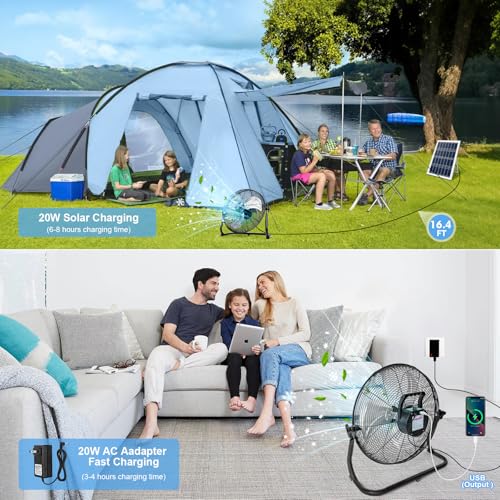 Solar Powered Fan for Outdoor with Rechargeable Battery and Portable Cooling