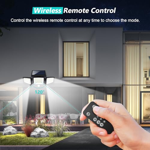 Solar Security Lights Outdoor with Motion Sensor and 3 Head LED Flood Lights