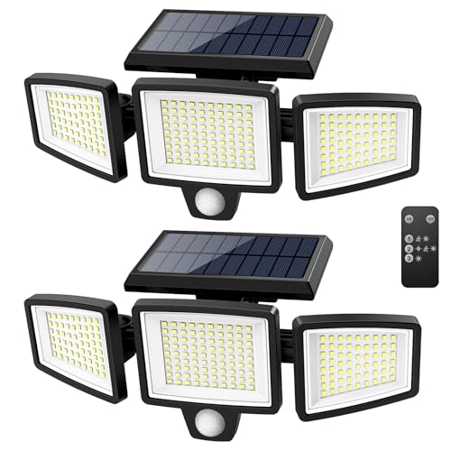 Solar Security Lights Outdoor with Motion Sensor and 3 Head LED Flood Lights