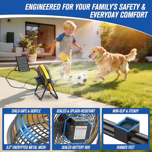 Solar Camping Fan with Metal Floor Stand and Adjustable Tilt