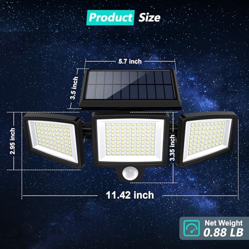 Solar Security Lights Outdoor with Motion Sensor and 3 Head LED Flood Lights