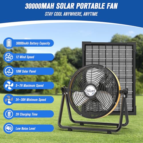 Solar Camping Fan with Metal Floor Stand and Adjustable Tilt