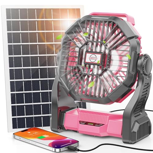 Solar Camping Fan with LED Lantern and Emergency Backup Cooling