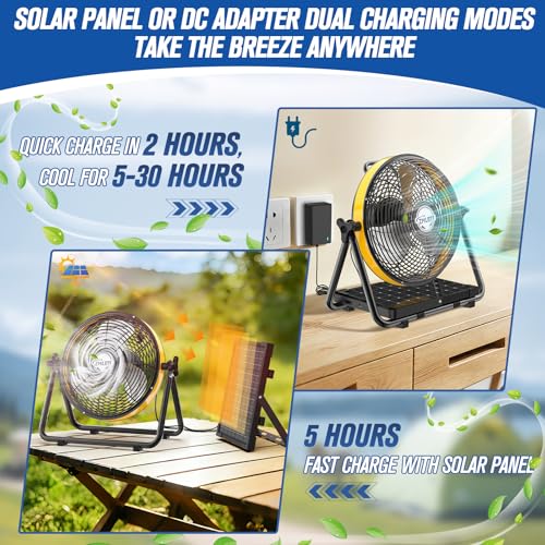 Solar Camping Fan with Metal Floor Stand and Adjustable Tilt