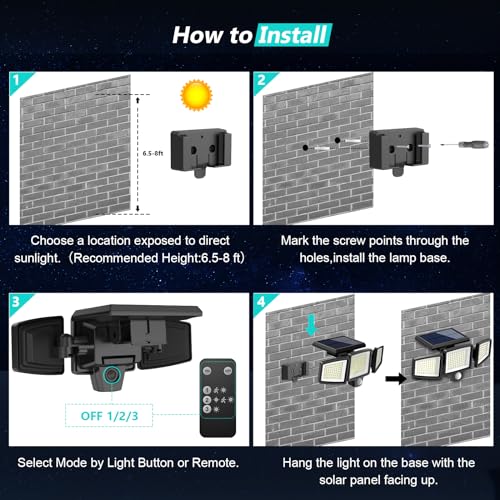 Solar Security Lights Outdoor with Motion Sensor and 3 Head LED Flood Lights