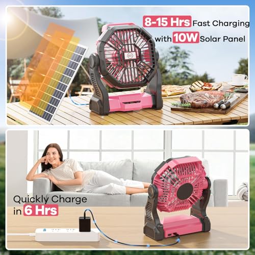 Solar Camping Fan with LED Lantern and Emergency Backup Cooling