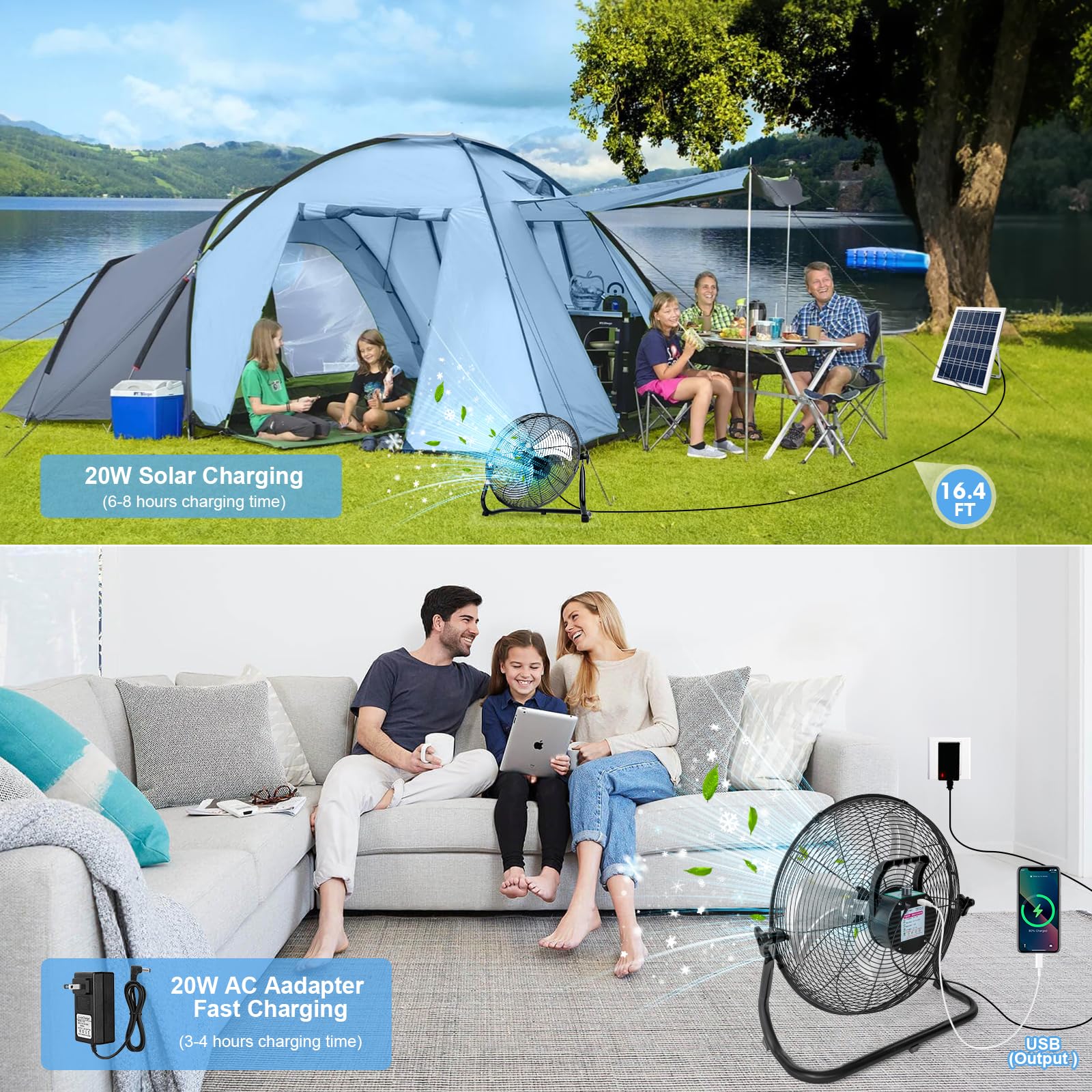 Solar Powered Fan for Outdoor with Rechargeable Battery and Portable Cooling