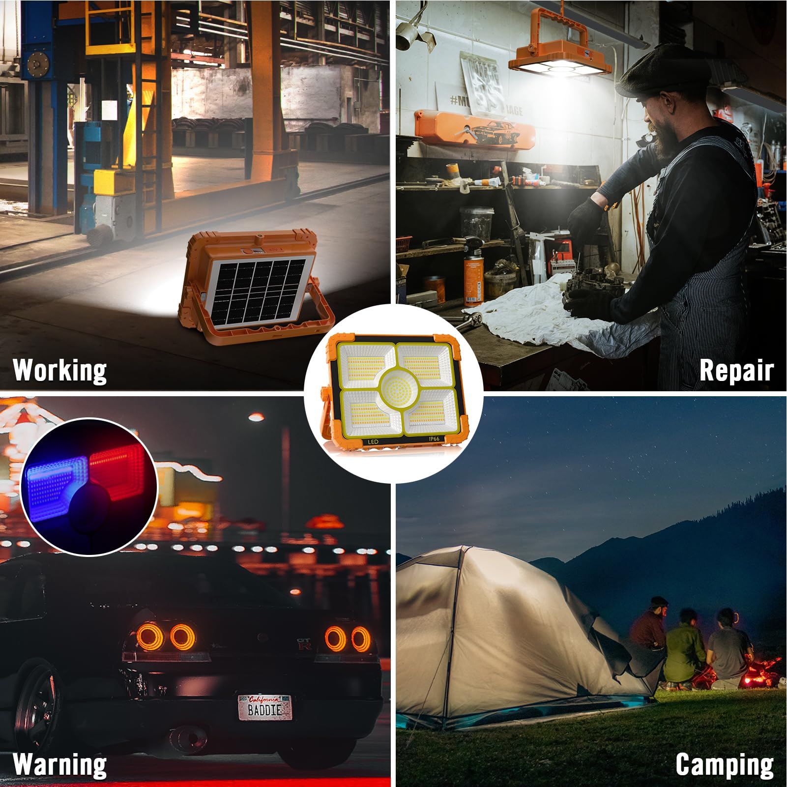 Solar Work Light Portable with Rechargeable LED Flood Lighting