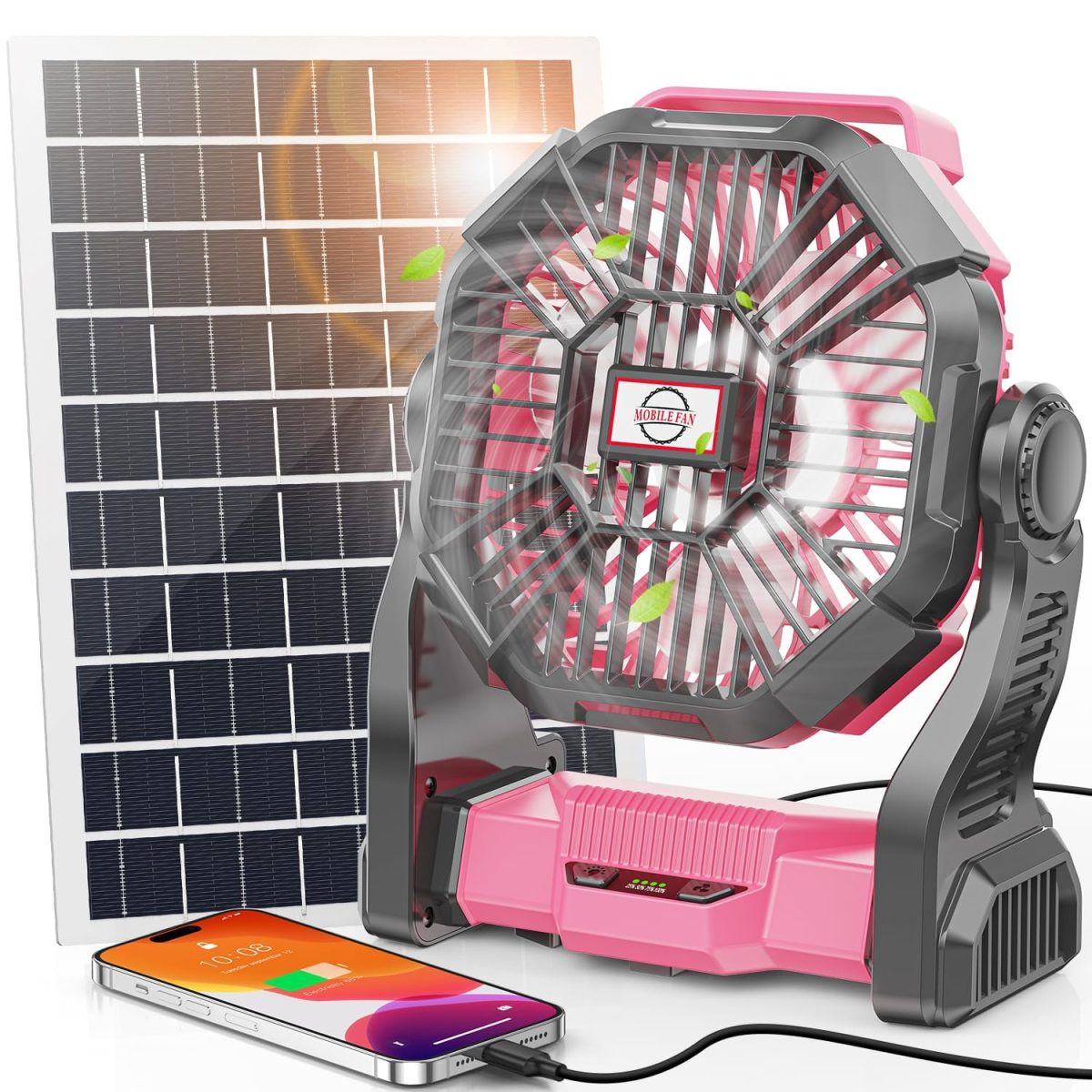 Solar Camping Fan with LED Lantern and Emergency Backup Cooling