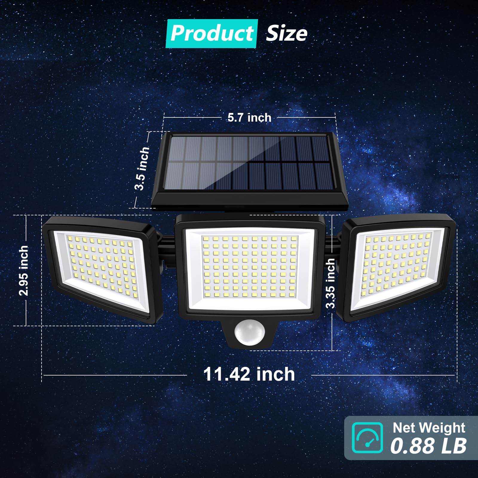 Solar Security Lights Outdoor with Motion Sensor and 3 Head LED Flood Lights