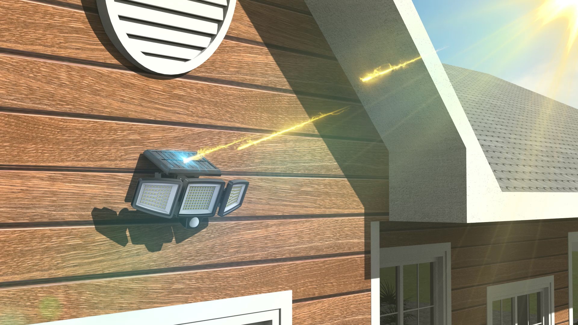 Solar Security Lights Outdoor with Motion Sensor and 3 Head LED Flood Lights
