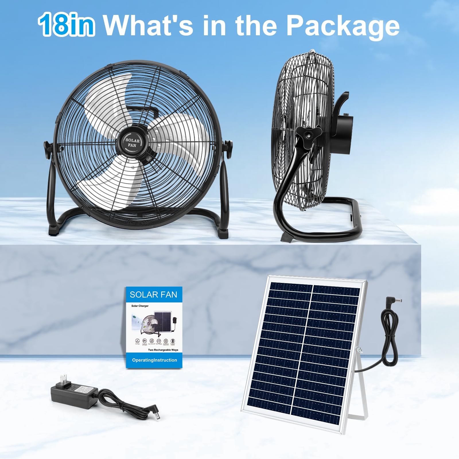 Solar Powered Fan for Outdoor with Rechargeable Battery and Portable Cooling