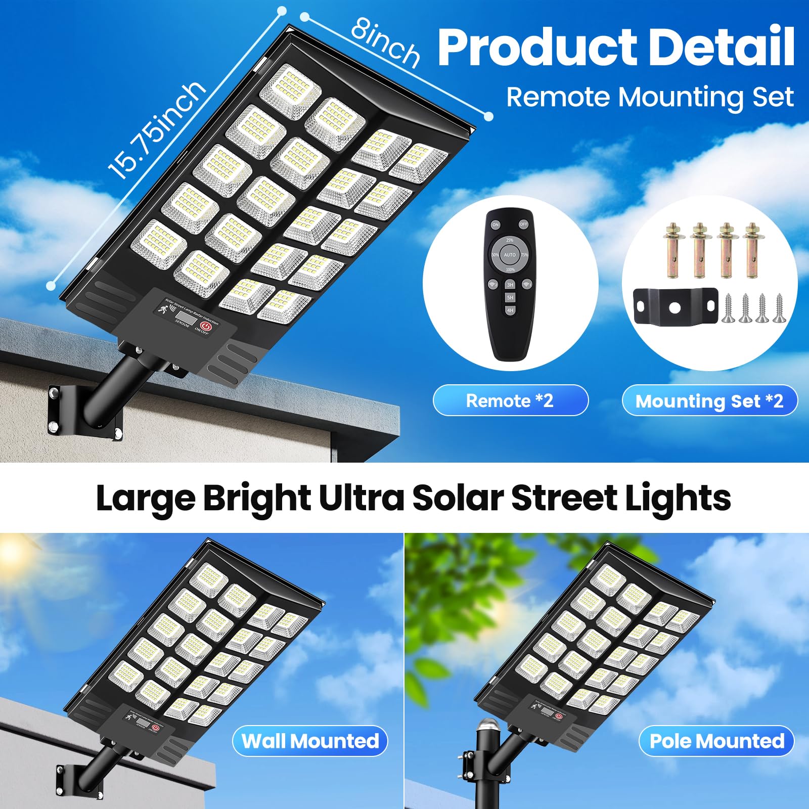 Solar Street Lights Outdoor with Motion Sensor and LED Security Lighting