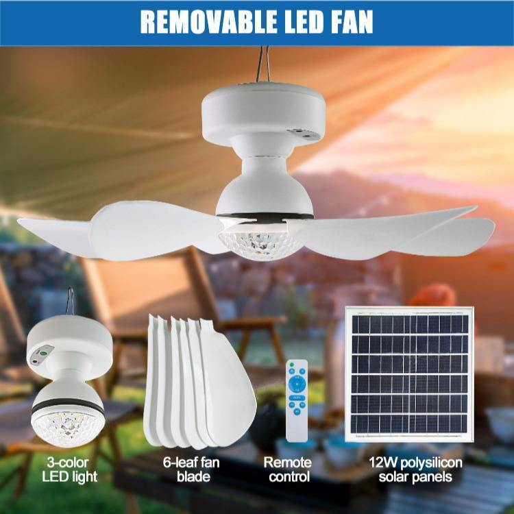 Solar Ceiling Fan with Dual Color LED Light and Remote Control