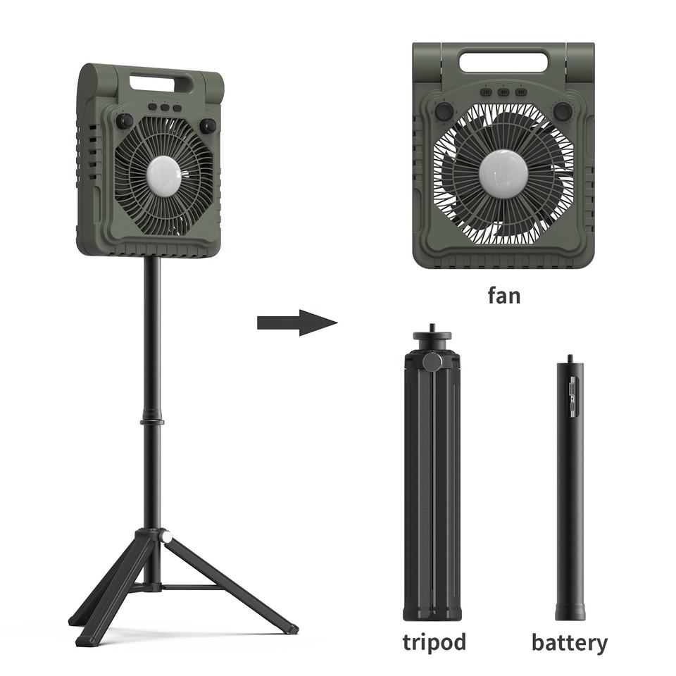 Solar Camping Fan with LED Lantern and Portable Rechargeable Cooling