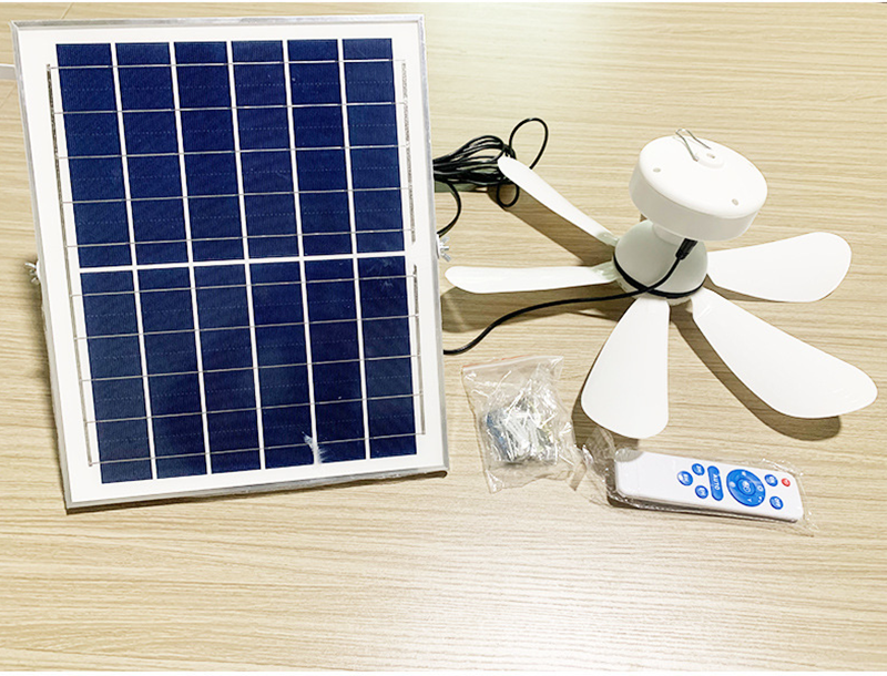 Solar Ceiling Fan with Dual Color LED Light and Remote Control