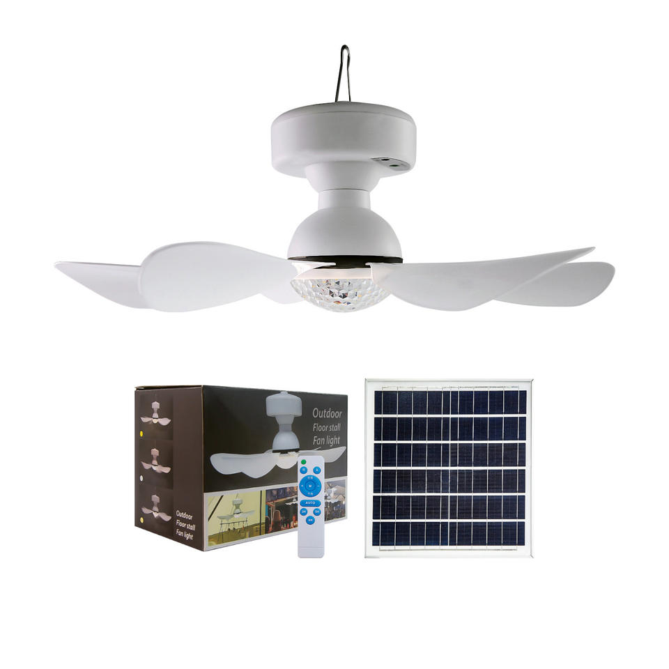 Solar Ceiling Fan with Dual Color LED Light and Remote Control