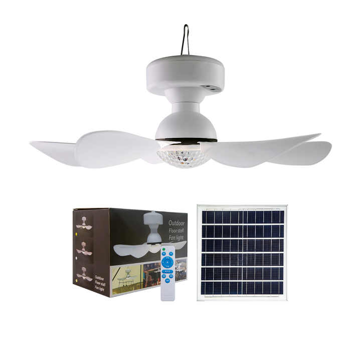 Solar Ceiling Fan with Dual Color LED Light and Remote Control