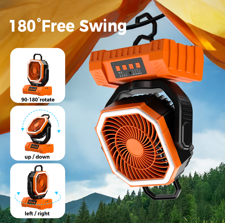 Solar Camping Fan with Remote Control and LED Light for Outdoor Use