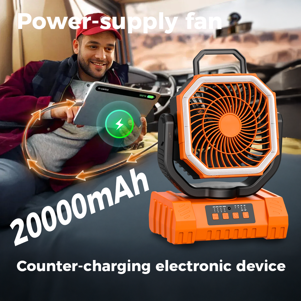Solar Camping Fan with Remote Control and LED Light for Outdoor Use