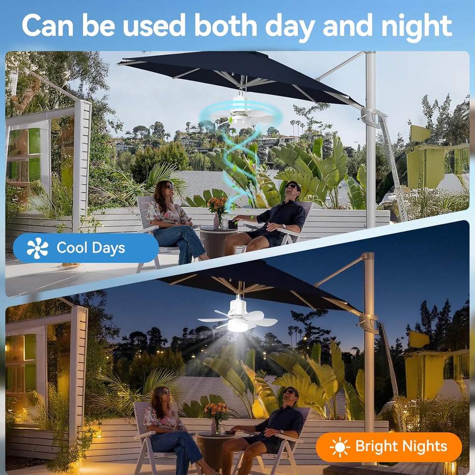 Solar Ceiling Fan with LED Light and Remote Control for Outdoor Use