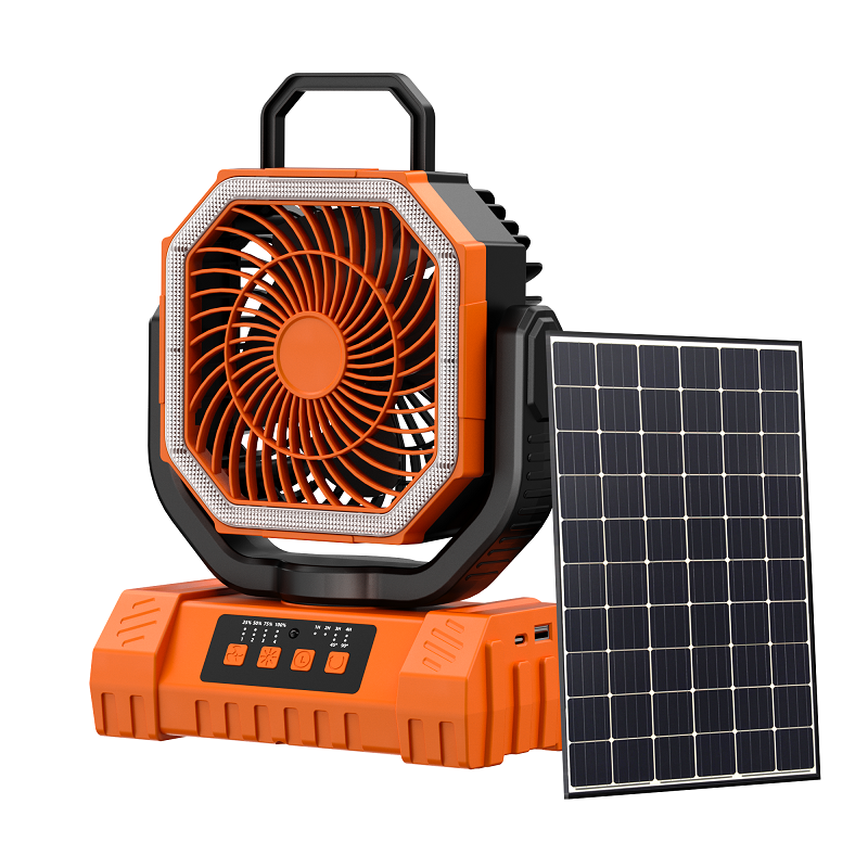 Solar Camping Fan with Remote Control and LED Light for Outdoor Use