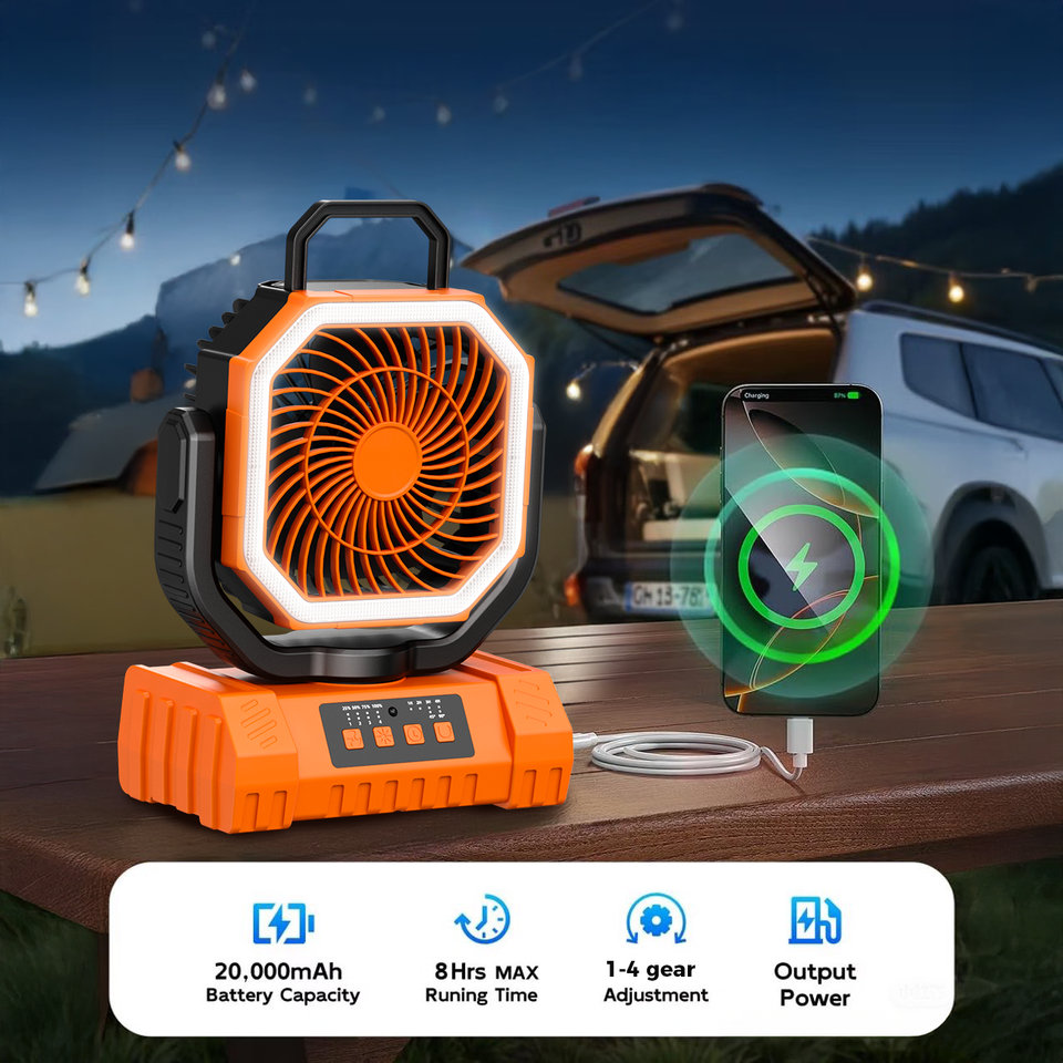 Solar Camping Fan with Remote Control and LED Light for Outdoor Use