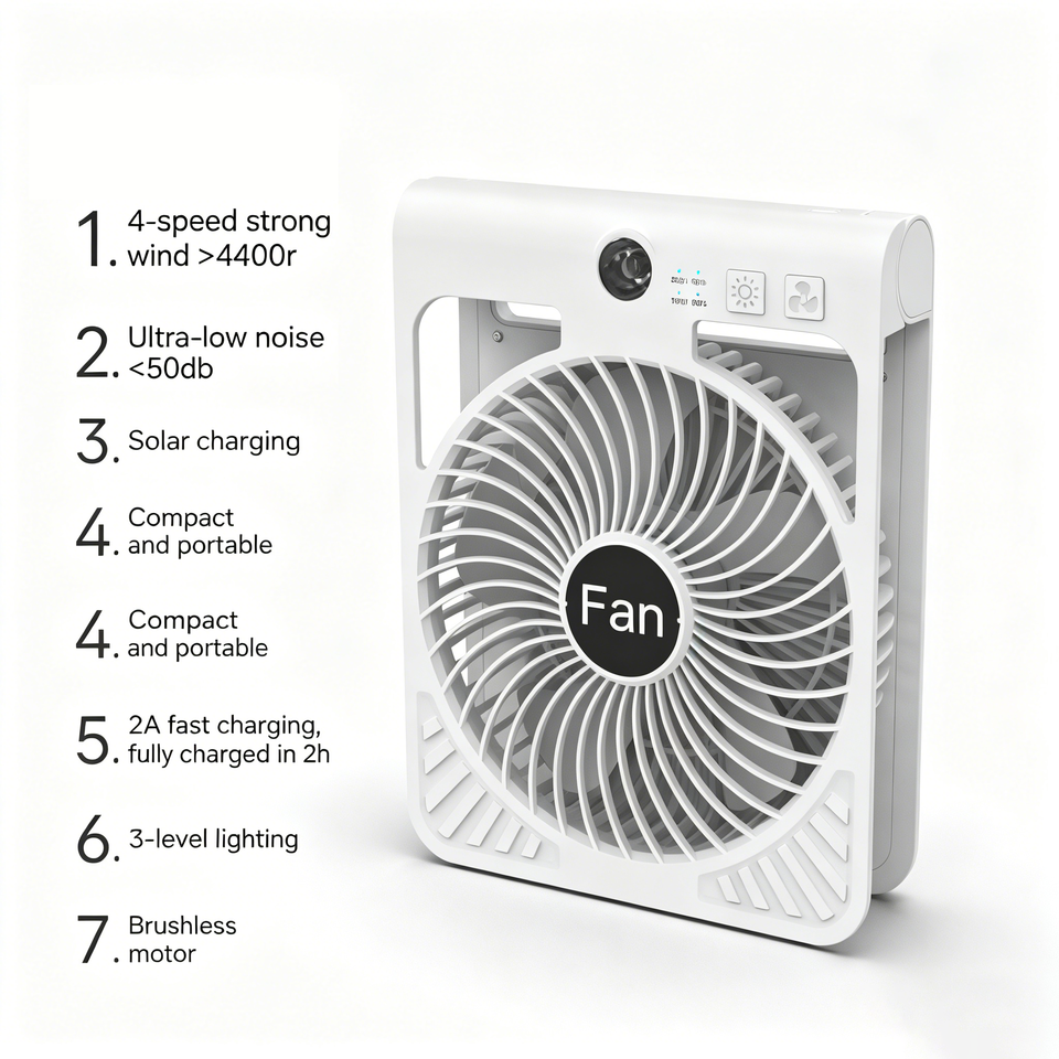 Solar Camping Fan with Foldable Design and Portable Outdoor Cooling