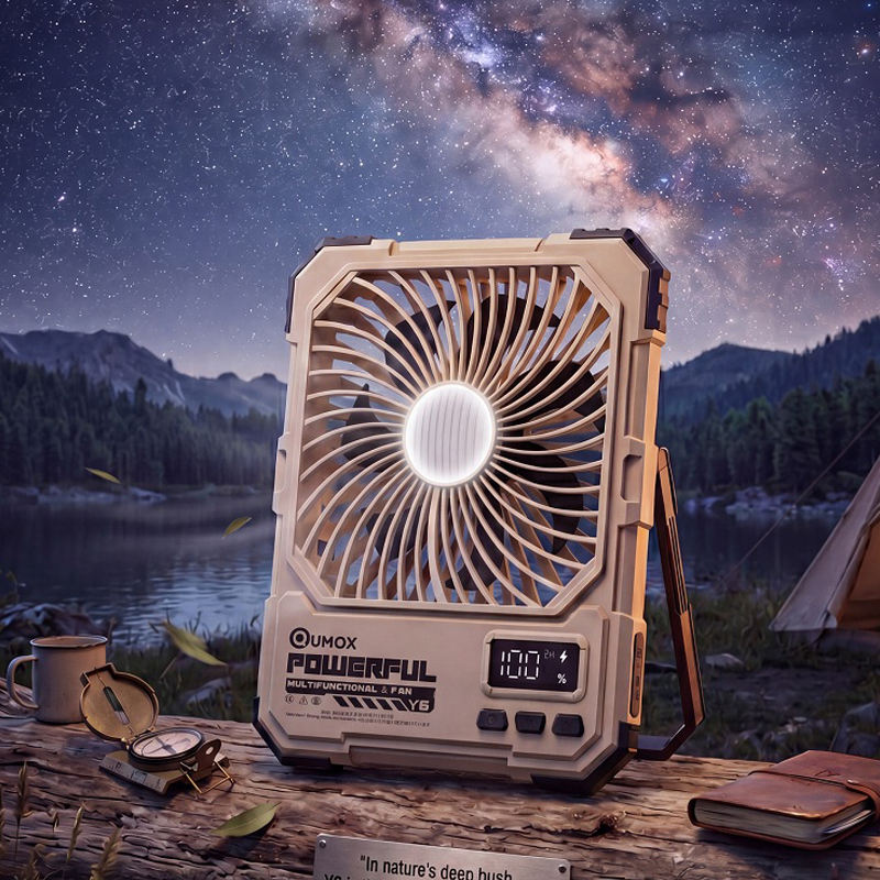 Solar Camping Fan with LED Light and Digital Control