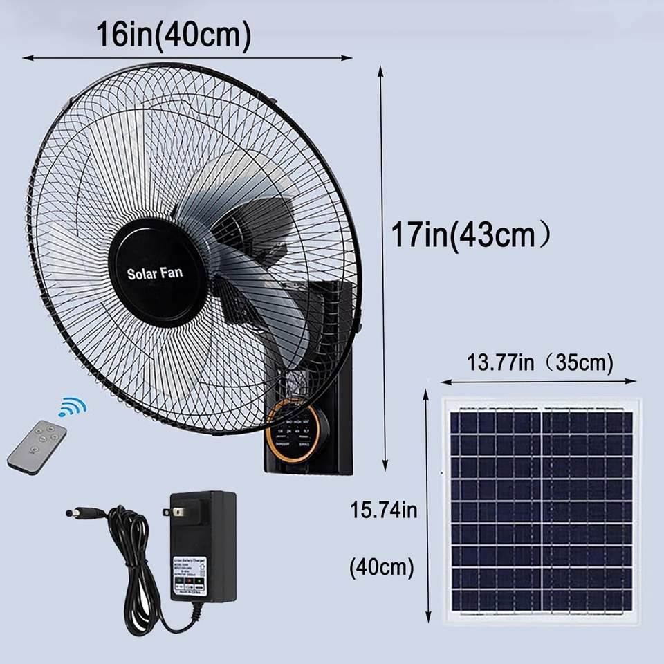 Solar Wall Mounted Fan with Remote Control and Oscillating Airflow