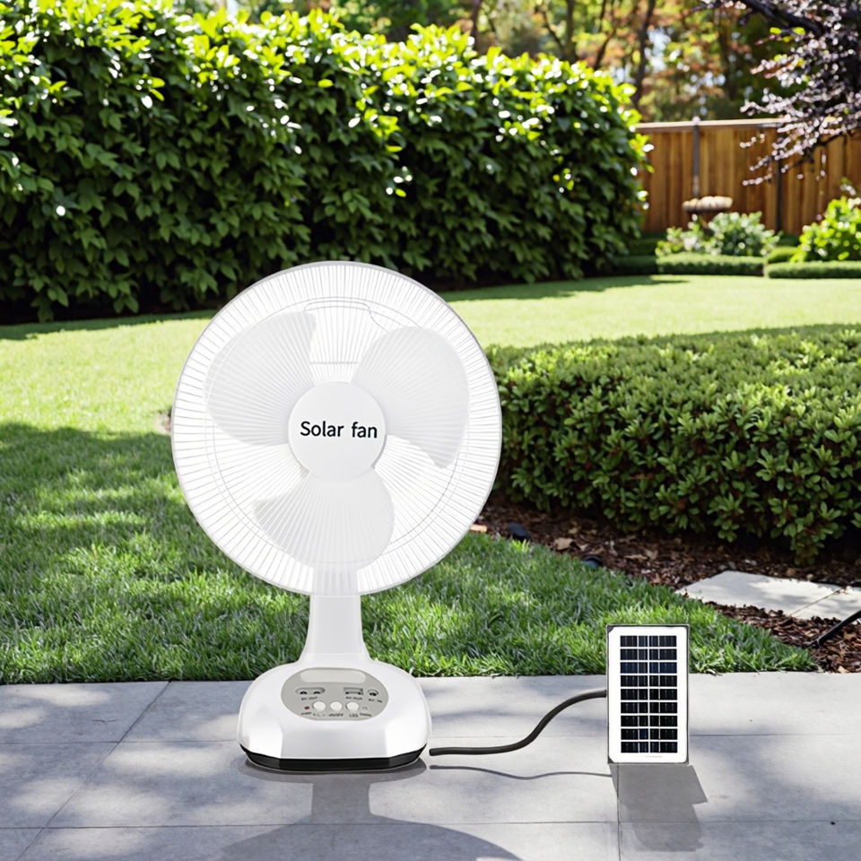 Solar Table Fan with Rechargeable Battery and Adjustable Wind Speed