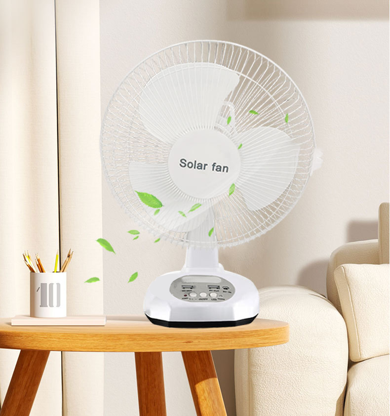 Solar Table Fan with Rechargeable Battery and Adjustable Wind Speed