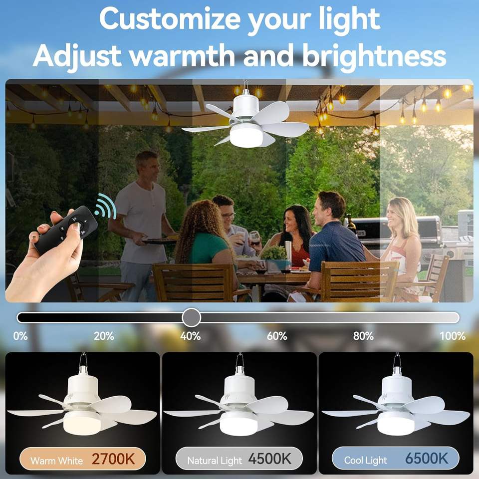 Solar Ceiling Fan with LED Light and Remote Control for Outdoor Use