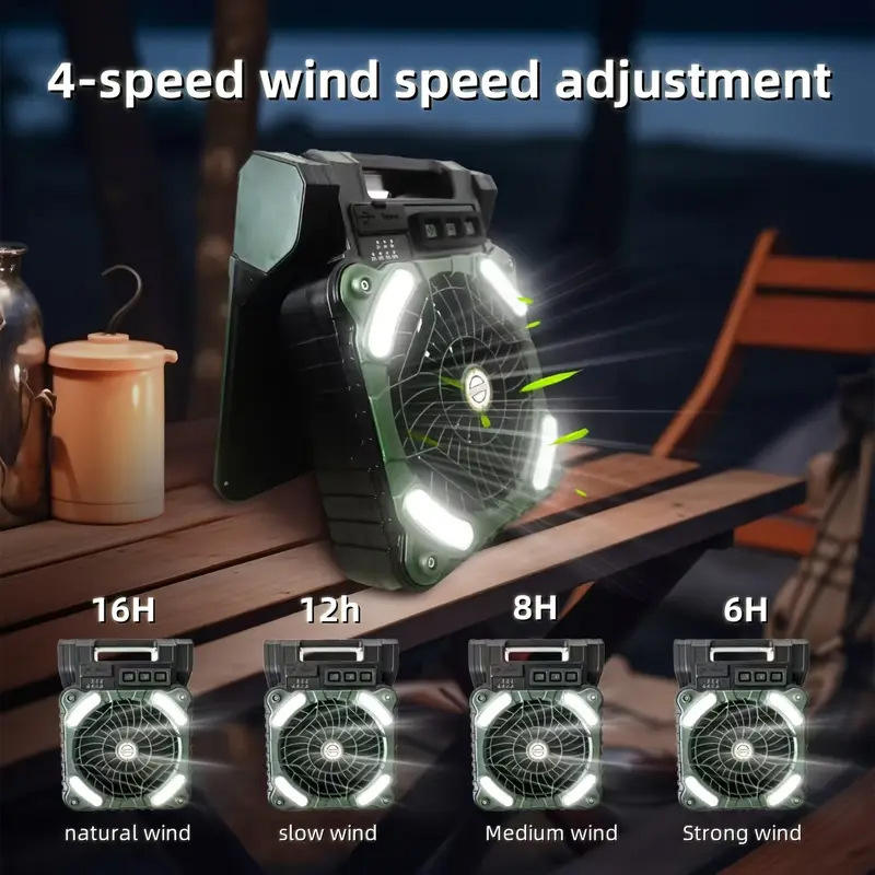 Solar Camping Fan with LED Light and Portable Outdoor Cooling