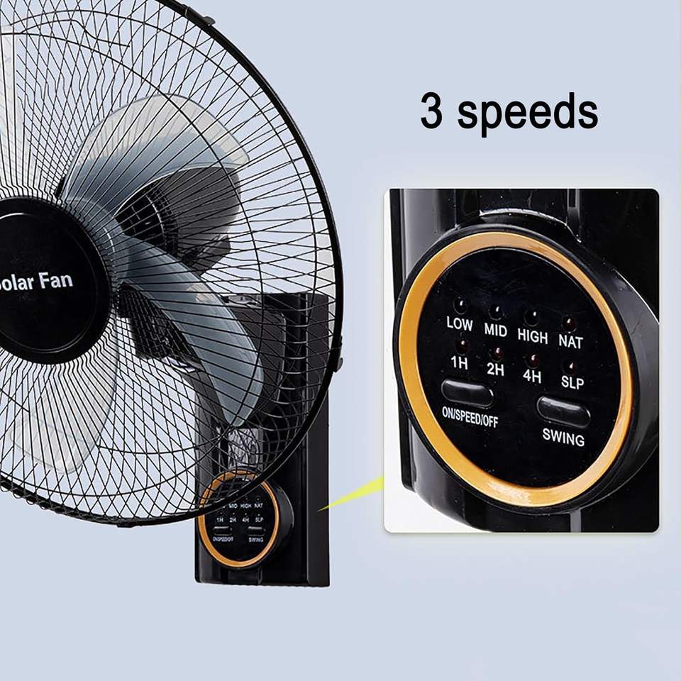 Solar Wall Mounted Fan with Remote Control and Oscillating Airflow