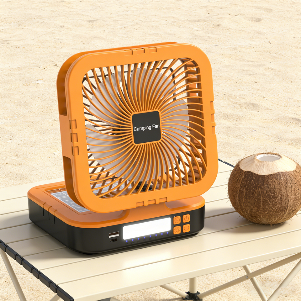 Solar Desk Fan with USB Charging and Portable Camping Cooling