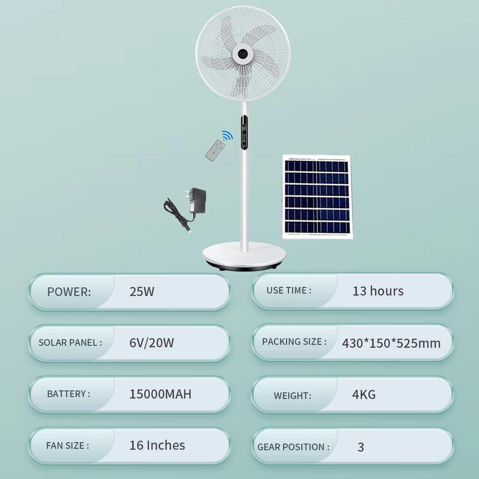 Solar Charging Standing Fan with Remote Control and Portable Outdoor Cooling
