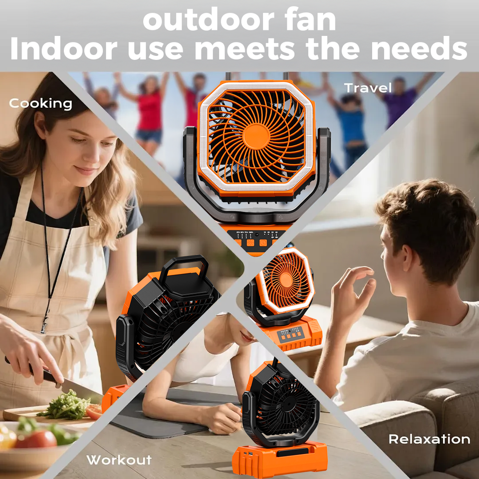 Solar Camping Fan with Remote Control and LED Light for Outdoor Use