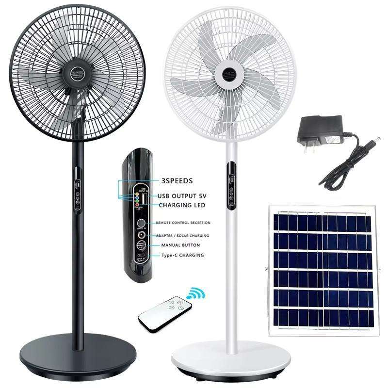 Solar Charging Standing Fan with Remote Control and Portable Outdoor Cooling