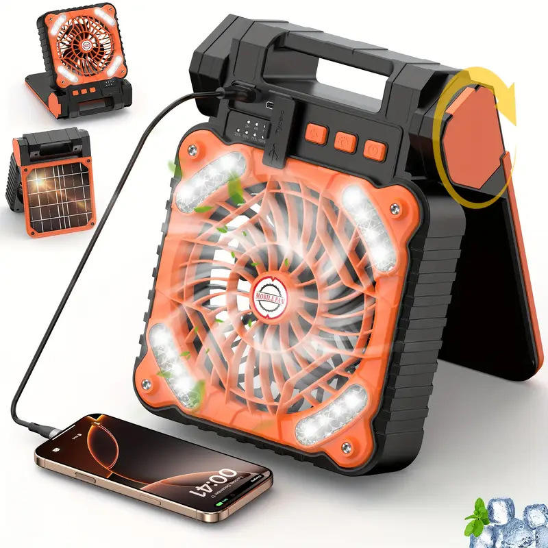 Solar Camping Fan with Portable Outdoor Cooling and Built In Light