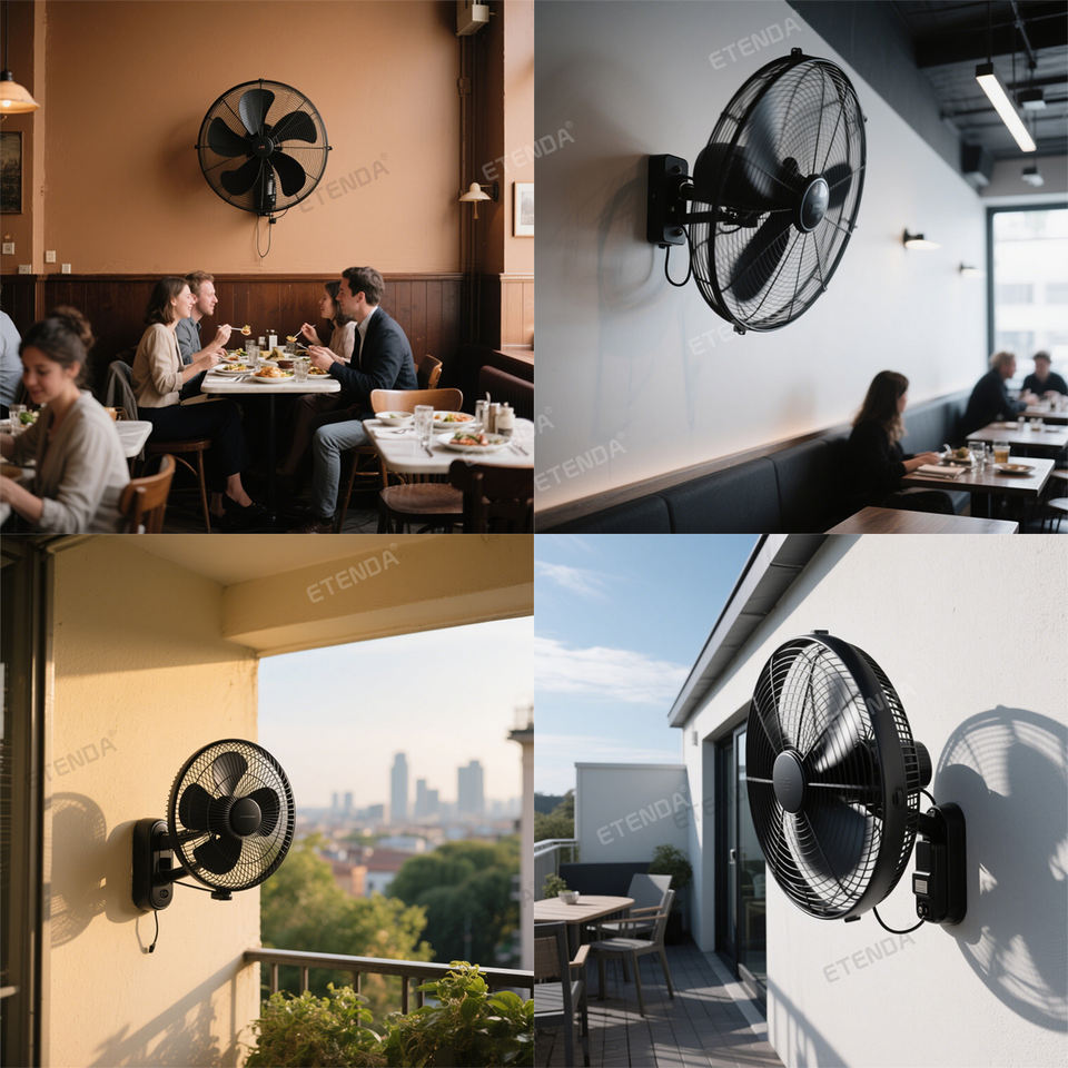 Solar Wall Mounted Fan with Rechargeable Power and Outdoor Cooling