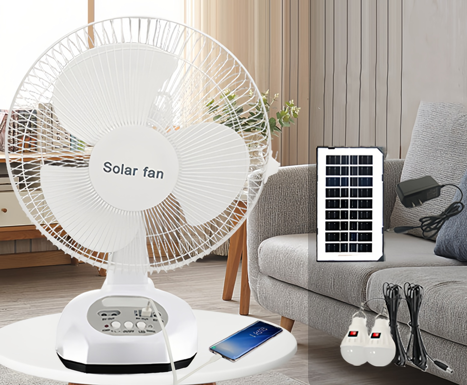 Solar Table Fan with Rechargeable Battery and Adjustable Wind Speed
