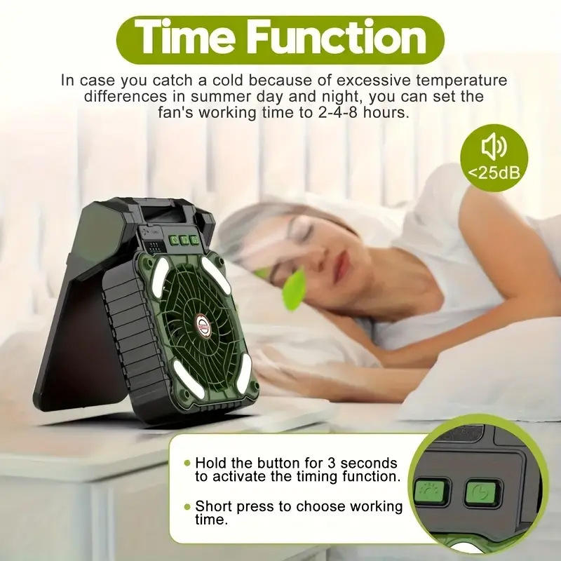 Solar Camping Fan with LED Light and Portable Outdoor Cooling