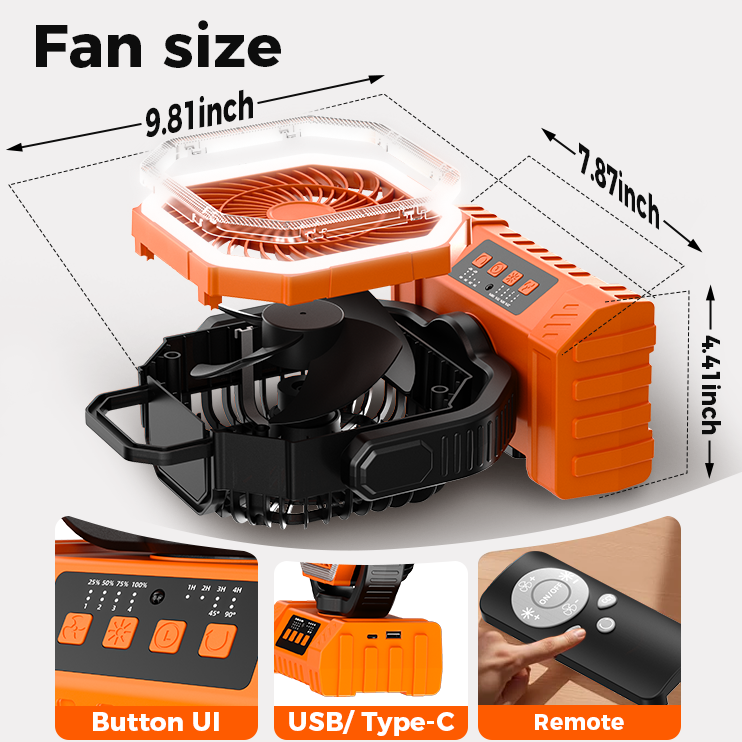 Solar Camping Fan with Remote Control and LED Light for Outdoor Use