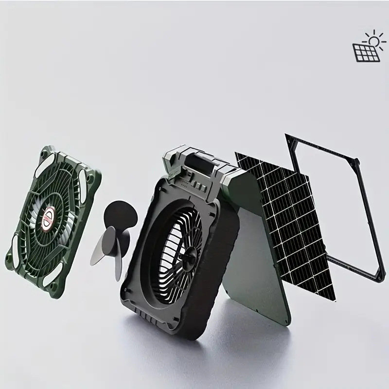 Solar Camping Fan with LED Light and Portable Outdoor Cooling