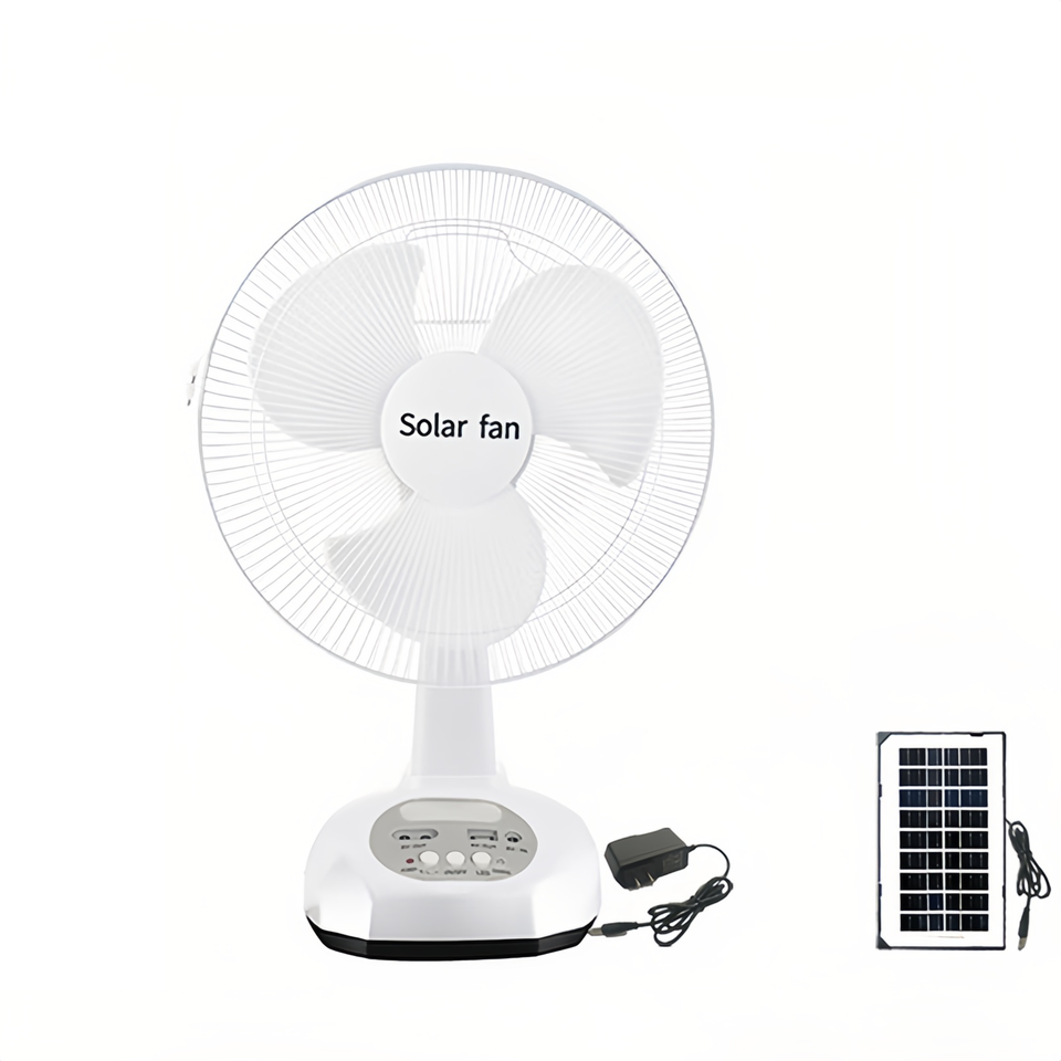 Solar Table Fan with Rechargeable Battery and Adjustable Wind Speed