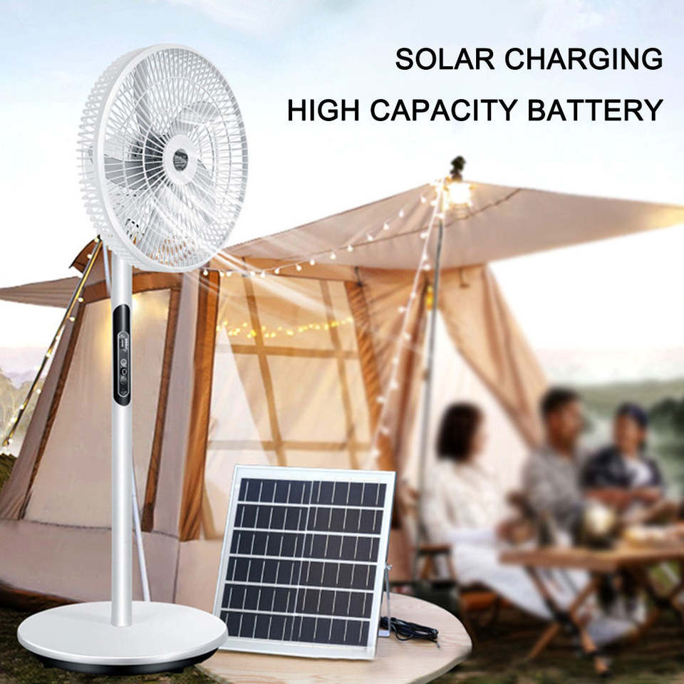 Solar Charging Standing Fan with Remote Control and Portable Outdoor Cooling