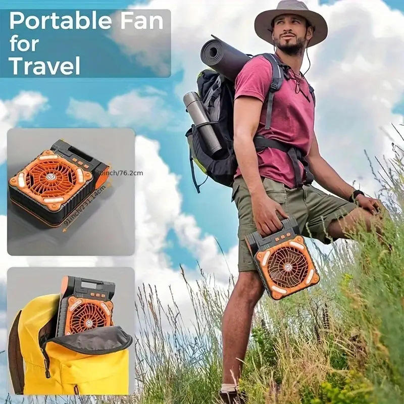 Solar Camping Fan with LED Light and Portable Outdoor Cooling