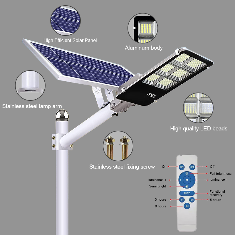 Solar Street Light Outdoor with Remote Control and IP65 Waterproof Design